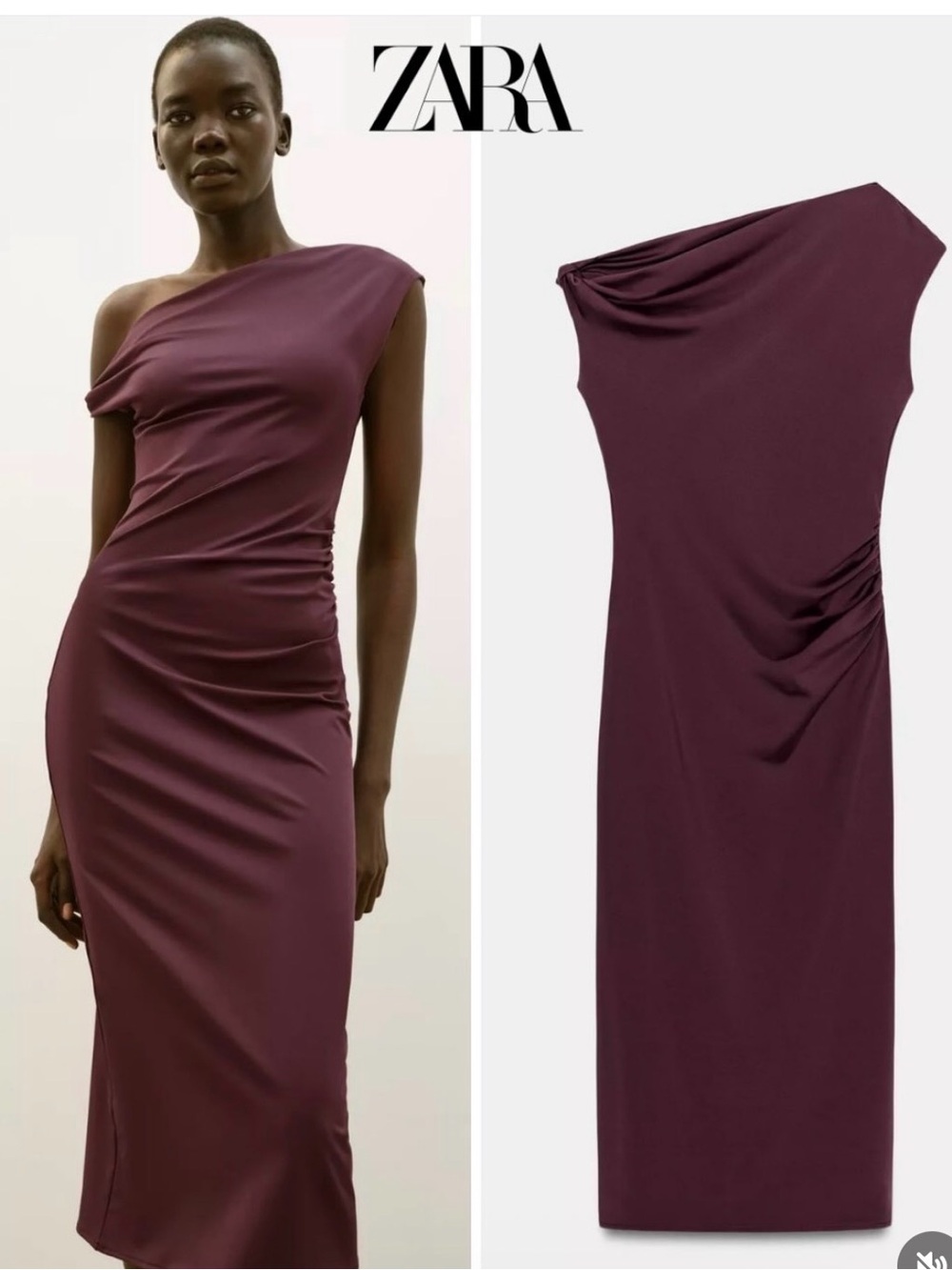 Zara One-Shoulder Midi Dress in Deep Burgundy Plum